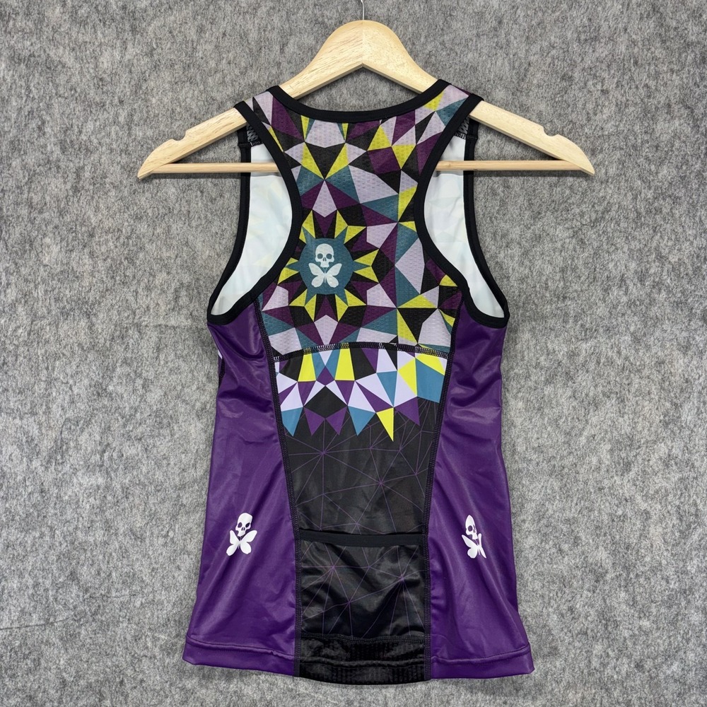 Betty Designs Tank Top Vest Women Small Cycling Triathlon Purple Skull Butterfly - Picture 6 of 7